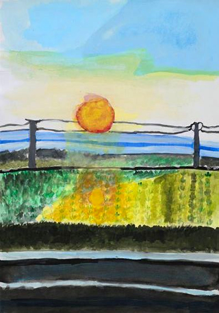 田んぼにうつる夕日